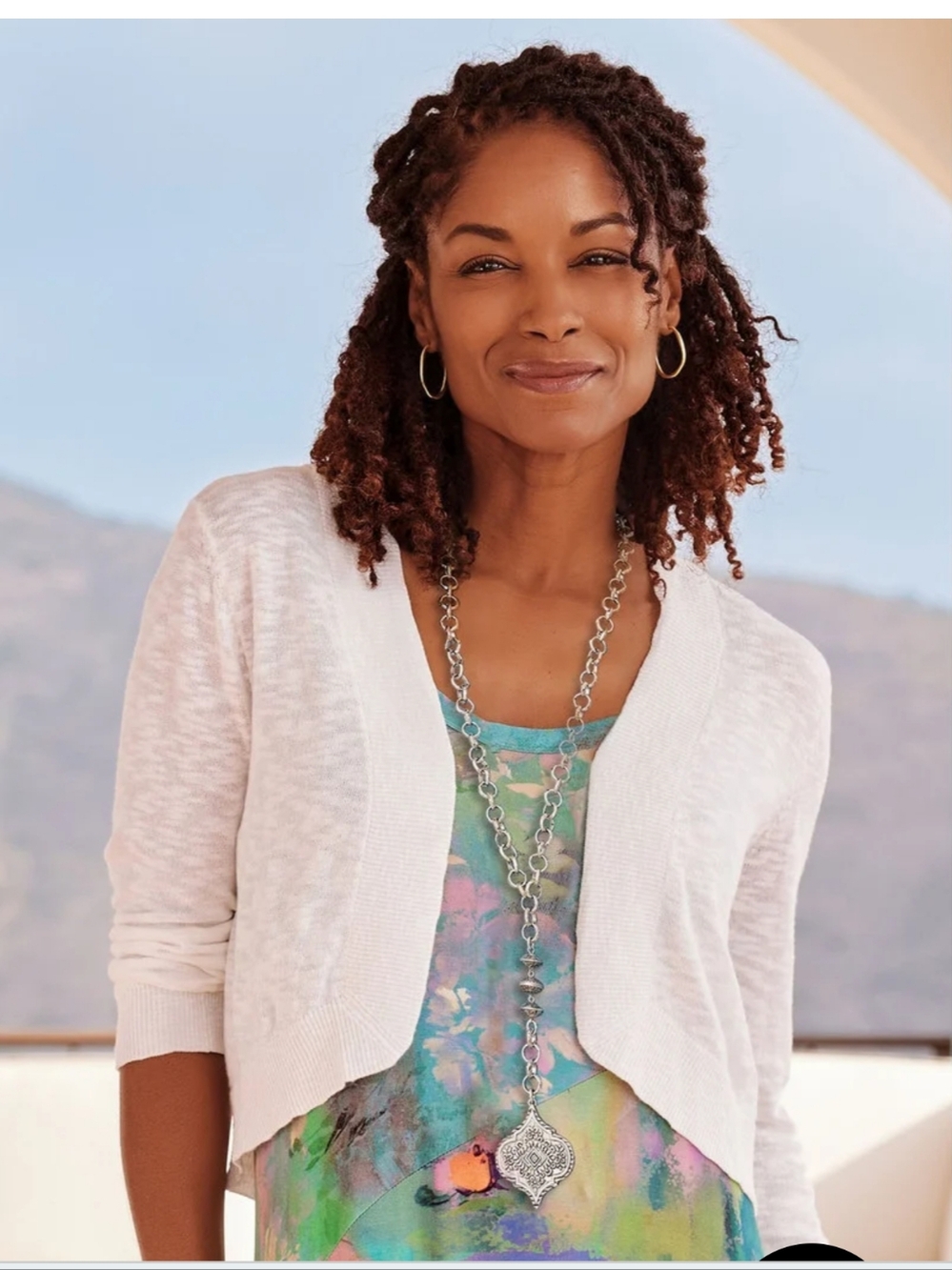Soft Surroundings Playa Bonita  Open-Front Cropped Cardigan, L, Ivory Pearl, NWT